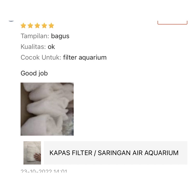 KAPAS FILTER POTONGAN / SARINGAN AIR AQUARIUM