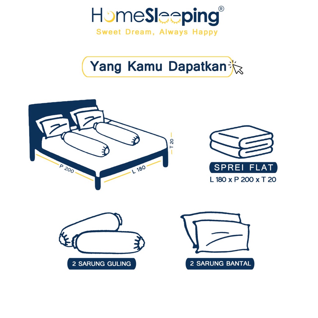 Homesleeping Sprei Set 180 king polos minimalis Microfiber B2 20 cm