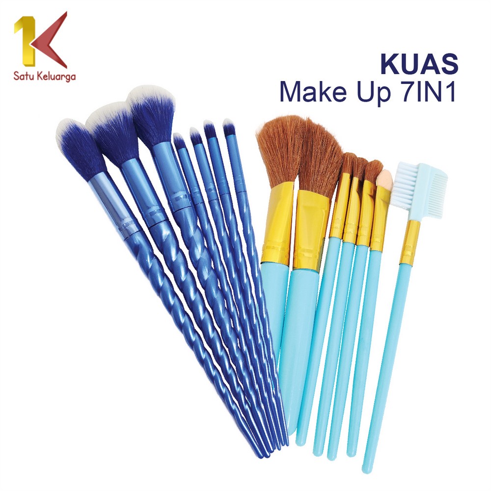 Image of Satu Keluarga Kuas Make Up 7 in 1 Brush Make Up Set Mini K128 Paket Kuas Set Make Up Cosmetic Travel Free Pouch / Kuas Rias Wajah Model Ulir #0
