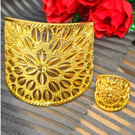 set perhiasan kendari bunga matahari lapis Emas 24k
