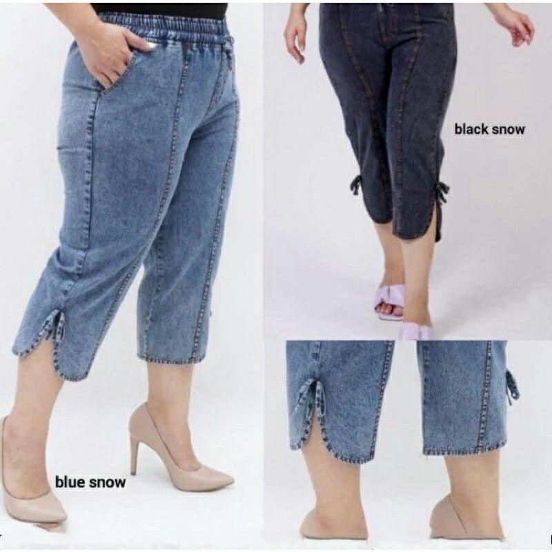 Celana jeans wanita 7/8 denim jumbo pendek jins cewek kekinian .