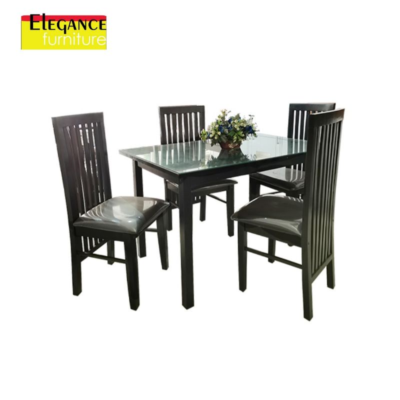 Meja Makan Kayu 4 kursi Minimalis Hitam