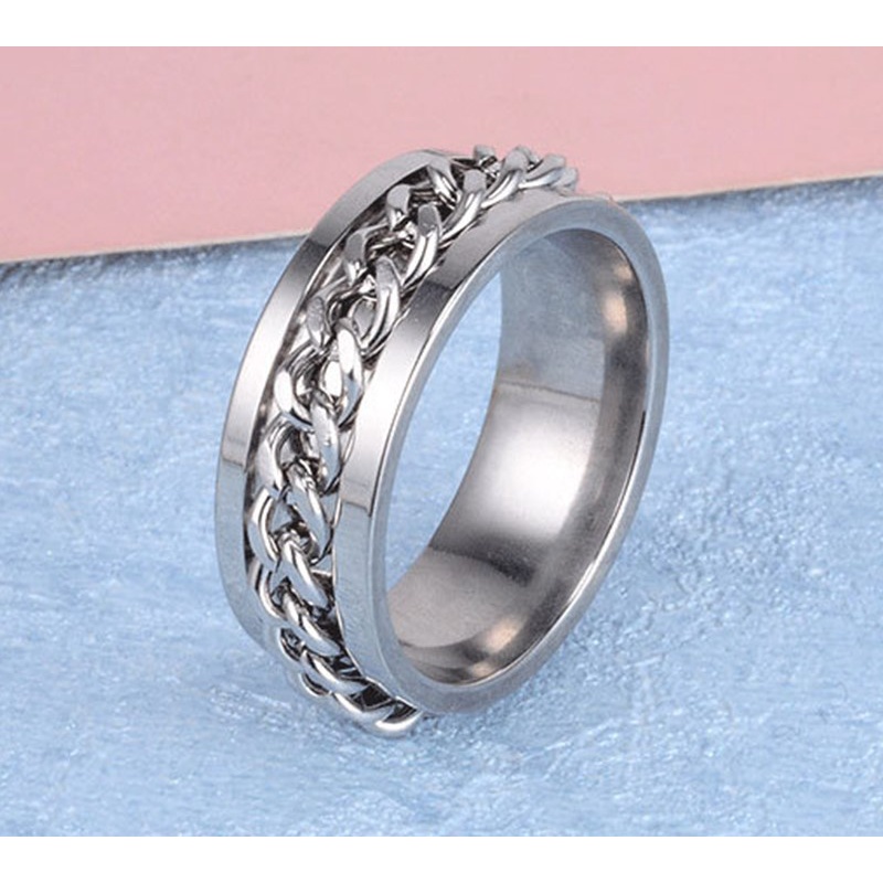 Cincin Titanium Pembuka Botol Model Rantai Stainless steel Multifungsi anti karat selamanya Fashion Ring Couple Hitam