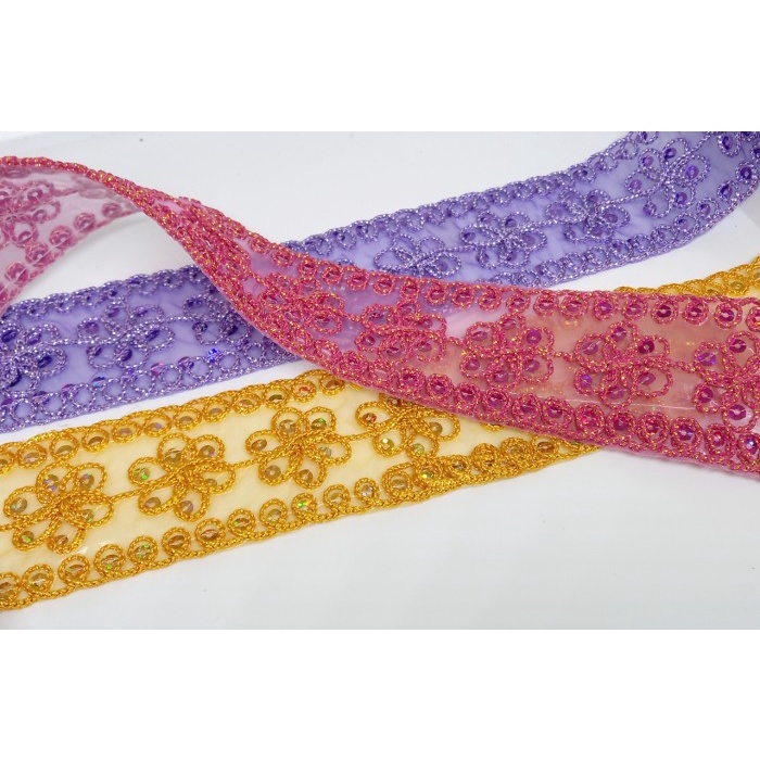 Bordir Bisa Cod Renda Lem Gosok Bordir Korea Emas Motif Bunga Fc14 7,5 Yards