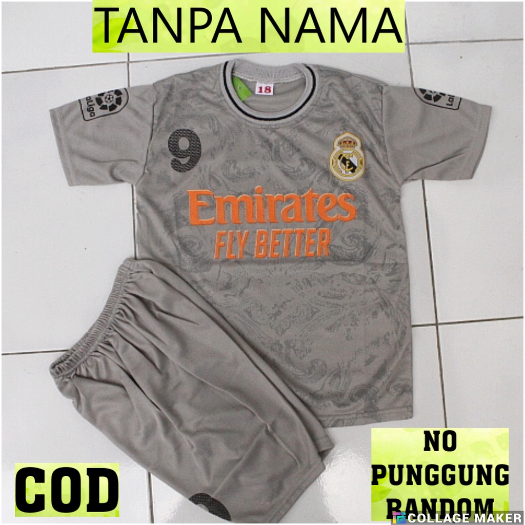 baju kaos bola anak setelan baju bola anka madrid abu 5-12 th