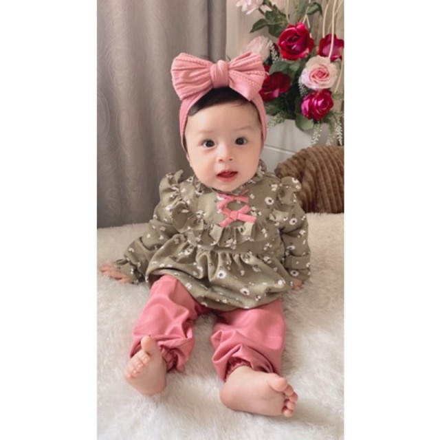 setelan anak perempuan baju anak perempuan lengan panjang baju muslim anak tunik anak one set rayon balita 1 2 3 tahun ARIANA KIMI CRINKLE SET