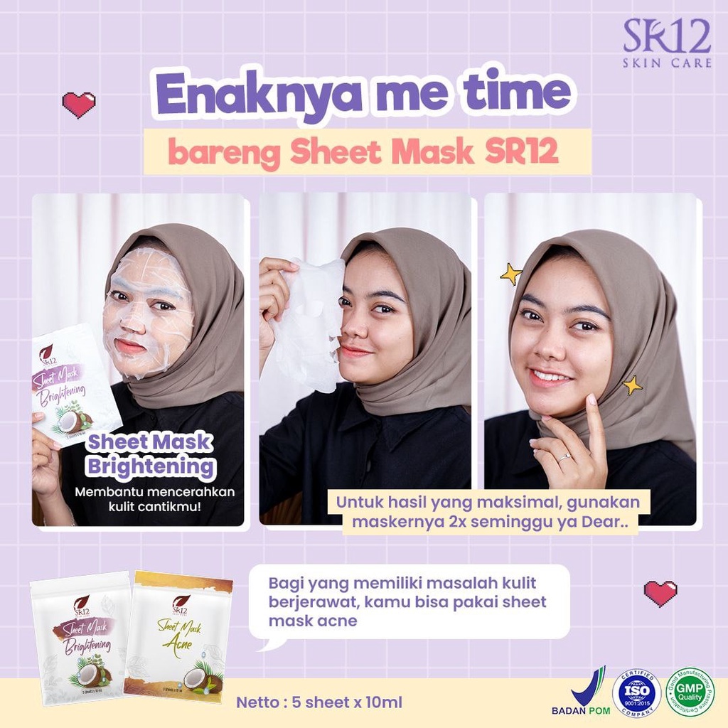 SR12 SHEET MASK BRIGHTENING Mencerahkan Kulit Wajah SR12 SHEET MASK ACNE Merawat Kulit Berjerawat