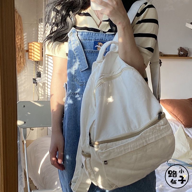 tas ransel import tas slempang cewek tas cantik kekinian ◘Sera Impor Jepang Dicuci Tas Kanvas Wanita Malas Angin Jatuh Ransel Kapasitas Besar Siswa Sekolahnya Putih Belum Dicetak Tas Kain Angin