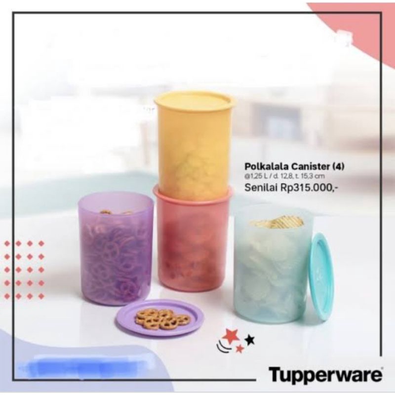 Polkalala canister tupperware / polkadot canister (4) toples warna warni