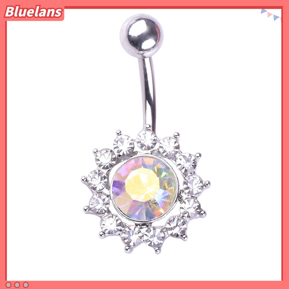 Bluelans Floral Rhinestone Pendant Sexy Women Barbell Navel Ring Body Piercing Jewelry