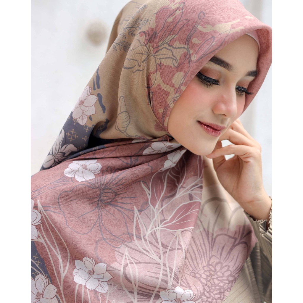 Andalusia Scarf Orchidia Series Hijab Square Print Motif Atau Jilbab Segiempat Voal Ultrafine Premiu