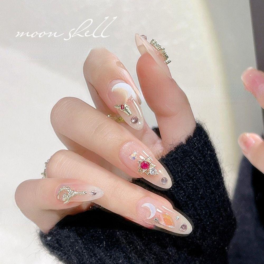 AUGUSTINA Augustina Es Bulan Pesona Kuku 5Pcs Putih Ornamen Salon Kuku Bentuk Sabit 3D Permata Dekorasi Kuku