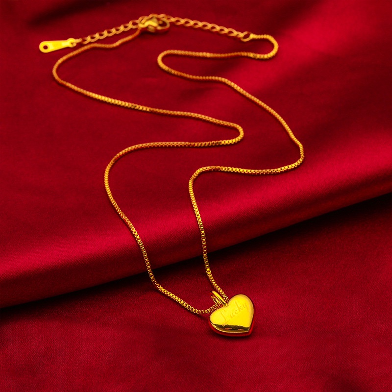 Goldkingdom Fashion Perhiasan Emas Asli Kadar 375 Bangkok Aksesoris Ready Stock Cinta Liontin Beruntung Wanita Peach Hati Riak Kalung Dengan Rantai Dipanjangkan