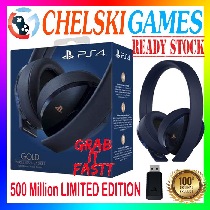 PS4 Gold Wireless Headset Earphone 500 Million Limited Edition