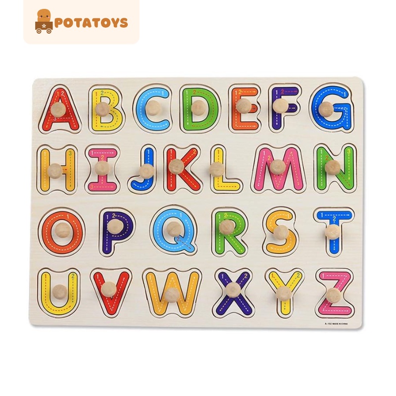 [ Potatoys ] Puzzle kayu 15x15 / puzzle kayu 3D besar / Mainan Edukasi Anak / Mainan Kayu anak / Mainan Kayu Alphabet / Wooden Alphabet Toys / Mainan Edukasi Knob