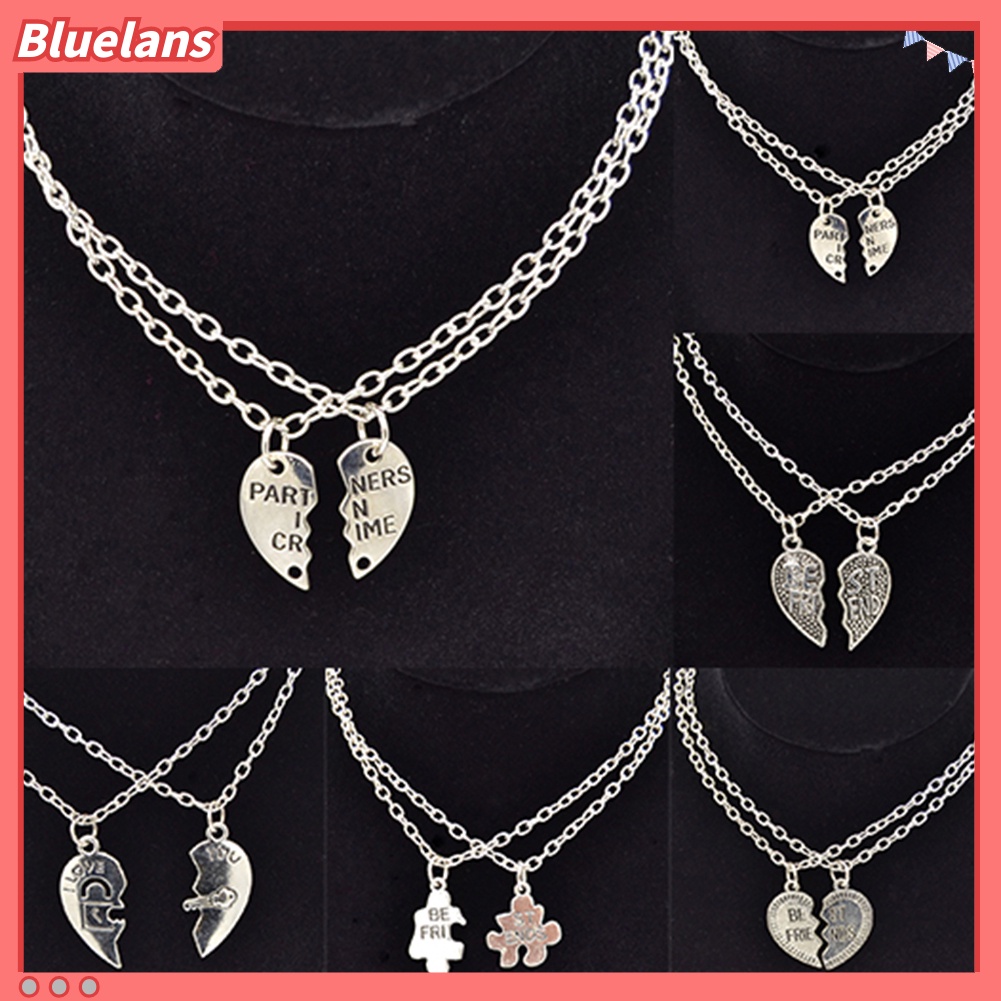 Bluelans 2 Pcs Fashion Best Friends Love Heart Pendant Couple Chain Necklace Jewelry Gift