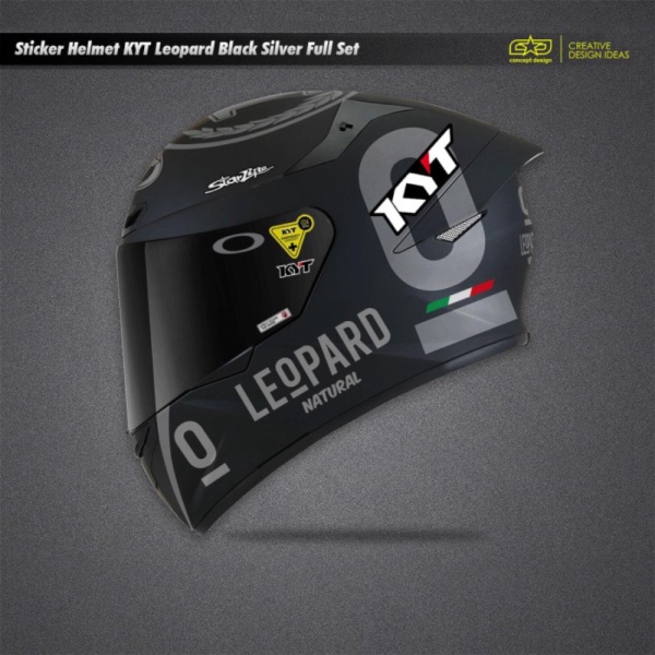 Best Seller Sticker Helm KYT Full Set Leopard Black Silver Limited