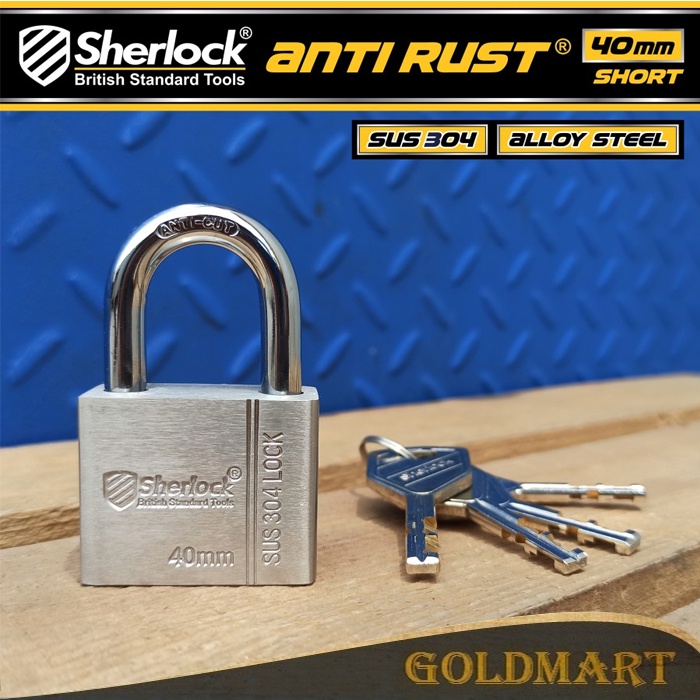 Gembok ANTI RUST 40 mm Pendek Original Sherlock Stainless Steel 304 Anti Karat