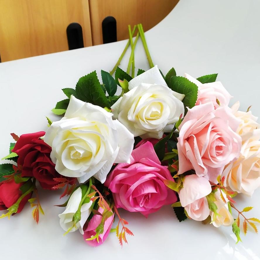 Bunga Plastik Rose 3 Kuntum Mawar Hias Artificial