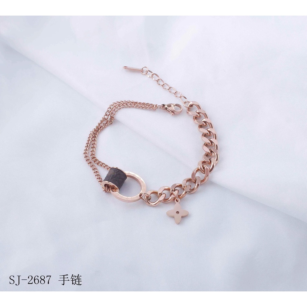 Gelang Titanium Dobel Rantai Perhiasan Fashion 2687