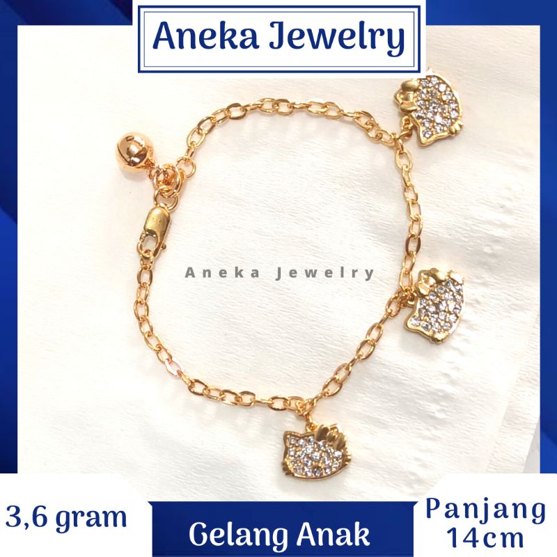 Gelang Anak Holo Gantung Hello Kitty Mata2, Perak 925, Sepuh Emas Rosegold