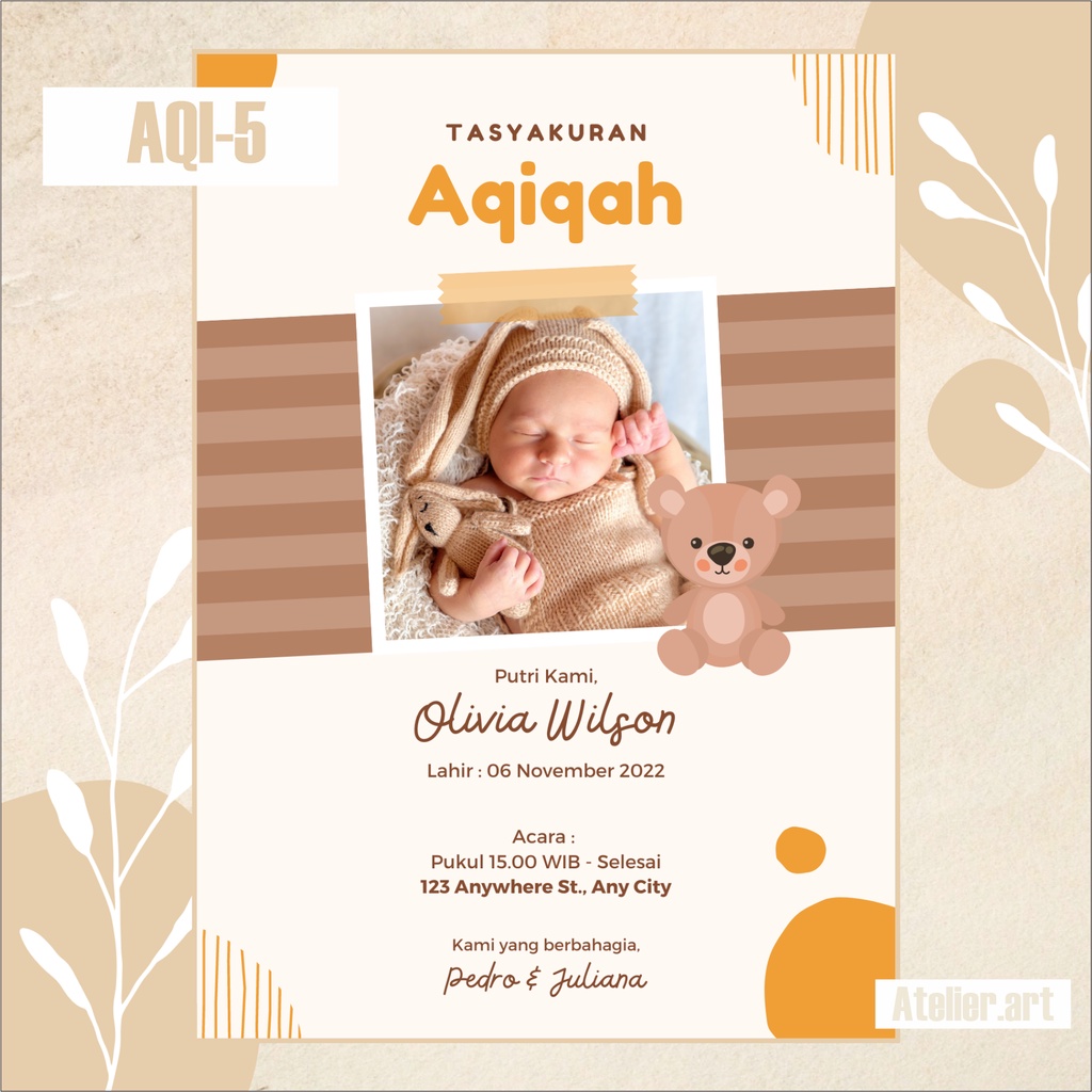 Undangan Digital Aqiqah AQI-5 Softfile Green Ukuran A4 | Atelier.Art