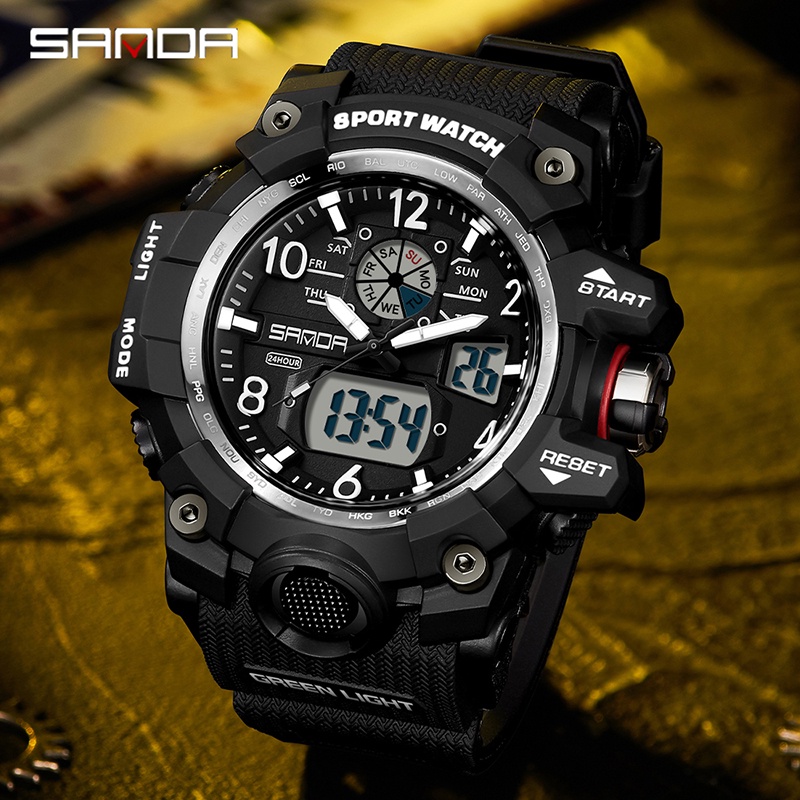 SANDA 3169 Jam Tangan Pria Digital Analog Tali Rubber Chronograph Anti Air WATCHKITE WKOS