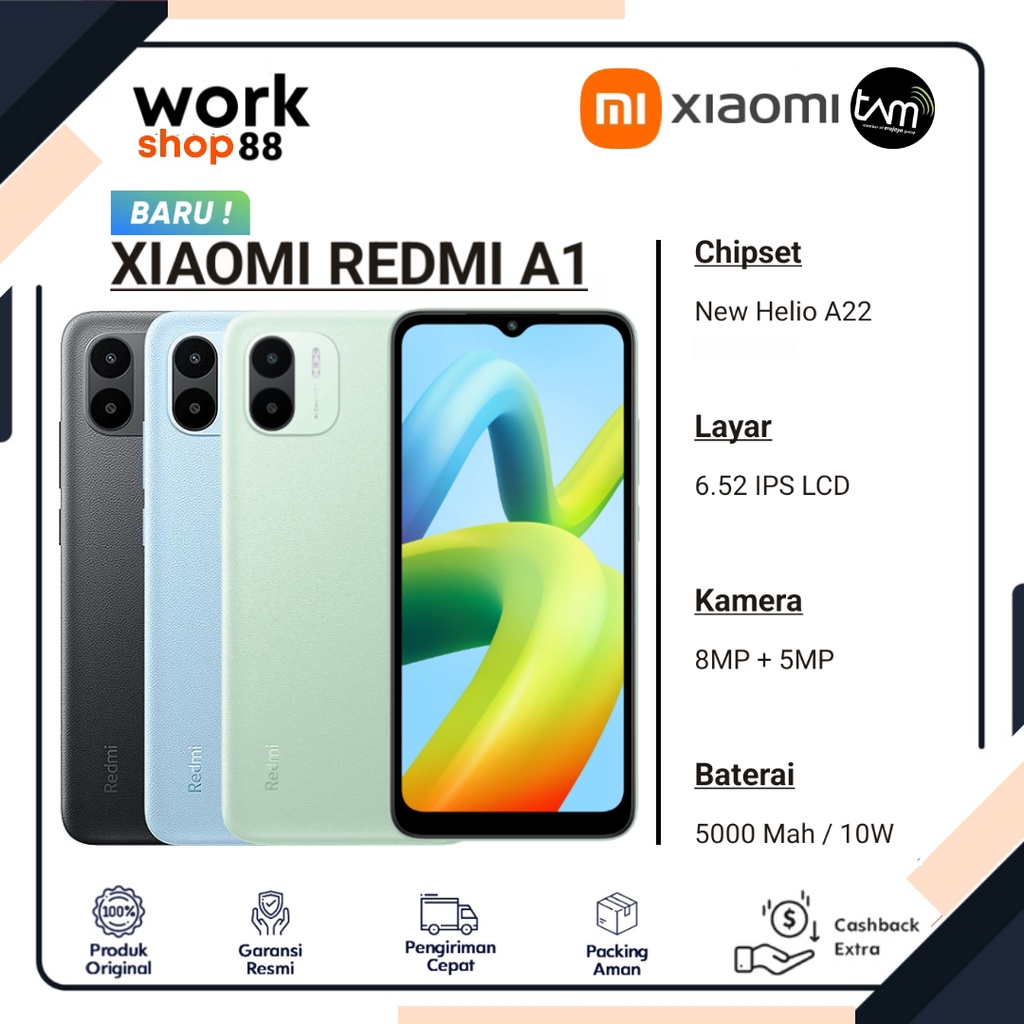 PRODUK TERBARU - Hp Xiaomi Redmi A1 [3GB + 2GB Extended Up To Ram 5GB] | Rom 32GB - New Original Gar