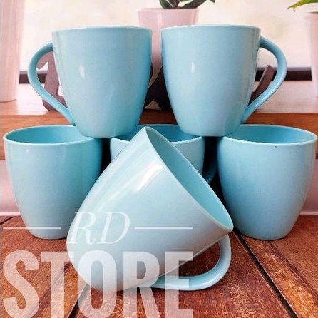PROMO 6.PCS CANGKIR GAGANG POLOS BAHAN MELAMINE WARE TEBAL ANTI PANAS