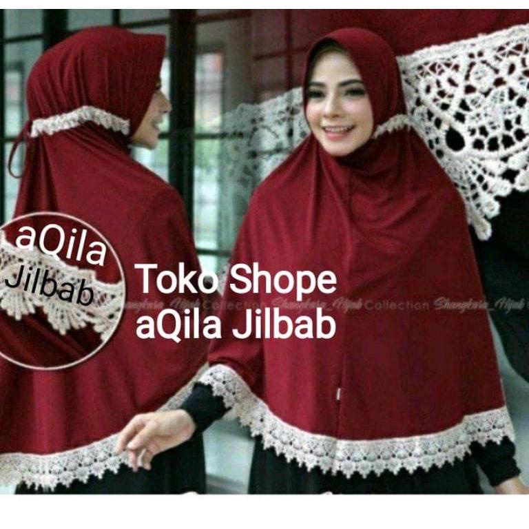 hijab instan tali prada / krudung jumbo tali prada/hijab renda /by AQila jilbab "JTH.18Oc22p"