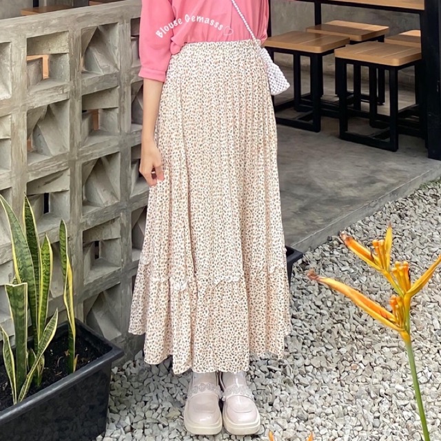 MARCIA - ROK PLISKET SUSUN MOTIF BUNGA BAHAN HYGET PREMIUM