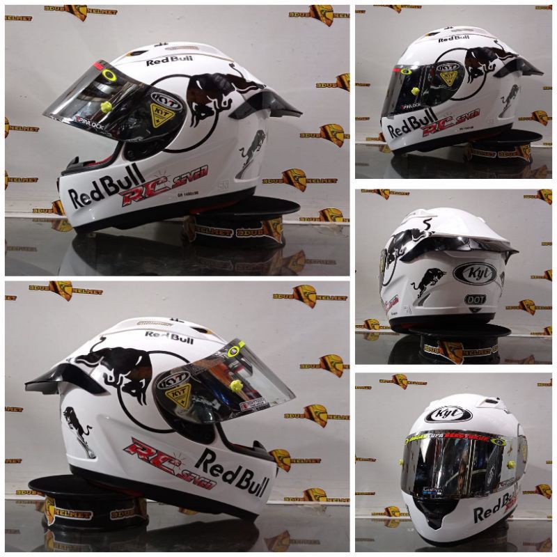 HELM KYT RC7 SOLID WHITE PAKET GANTENG REDBULL +VISOR IRIDIUM+SPOILER HITAM TERMURAH