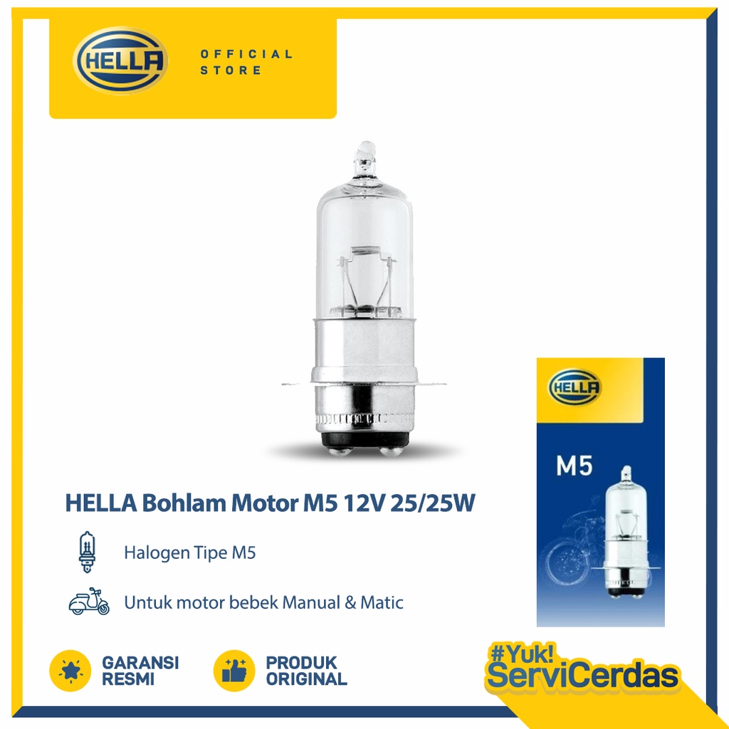 Hella Lampu Motor Bohlam Halogen M5 12V 25/25W P15d-25-1 - Aksesoris Motor Lampu Bohlam Untuk Tipe M