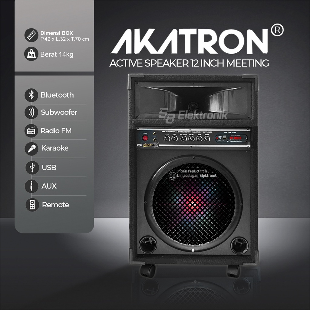 AKATRON Speaker Aktif 12 inch inchi subwoofer 1201 meeting ada roda + LED