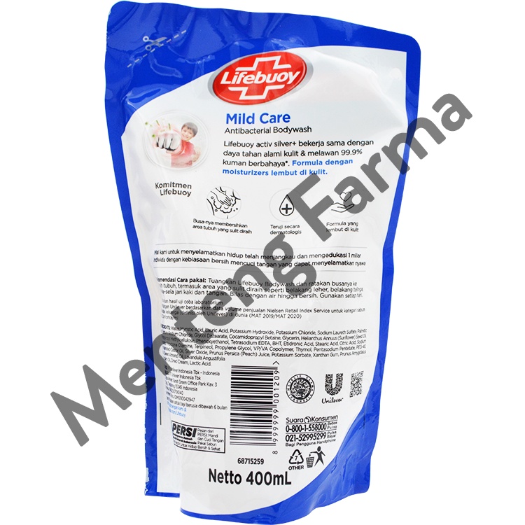 Lifebuoy Sabun Mandi Cair Refill Mild Care 400 ML - Sabun Antibakteri ActivSilver dan Milk Cream