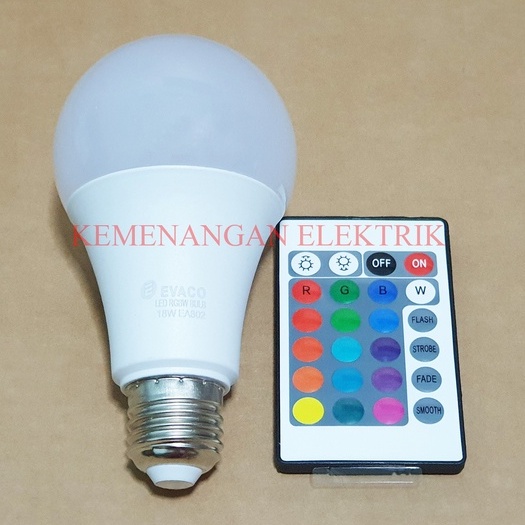 EVACO 18W E27 BOHLAM LED BULB REMOTE CONTROL RGB / LAMPU 16 WARNA + REMOT