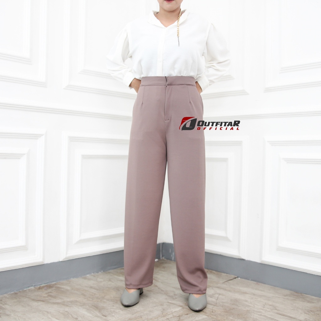 Celana Kulot Wanita HighWaist Celana Anti Kusut Rib Knit Lady Pants Premium