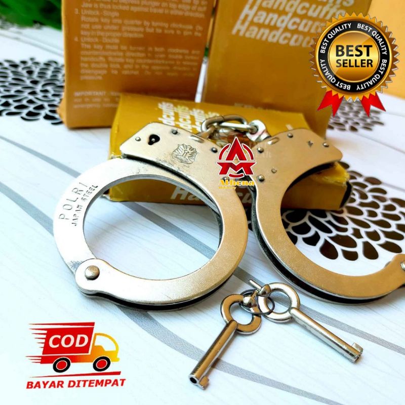 Borgol tangan besar handcuffs kuning | borgol polri | Borgol satpam/security grosir