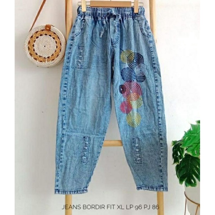 Posh Jeans Pants, CELANA JEANS WANITA SUPER CANTIK MODIS FIT XL BAHAN JEANS WASH MIX BORDIR TERMURAH OOTD