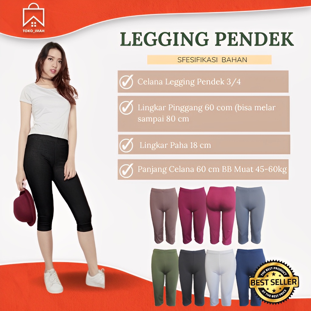 LEGGING PENDEK STANDART/LEJING PENDEK WANITA MURAH BAHAN SPANDEK BERKUALITAS MUAT BB 35-60 BISA COD TOKO IMAH