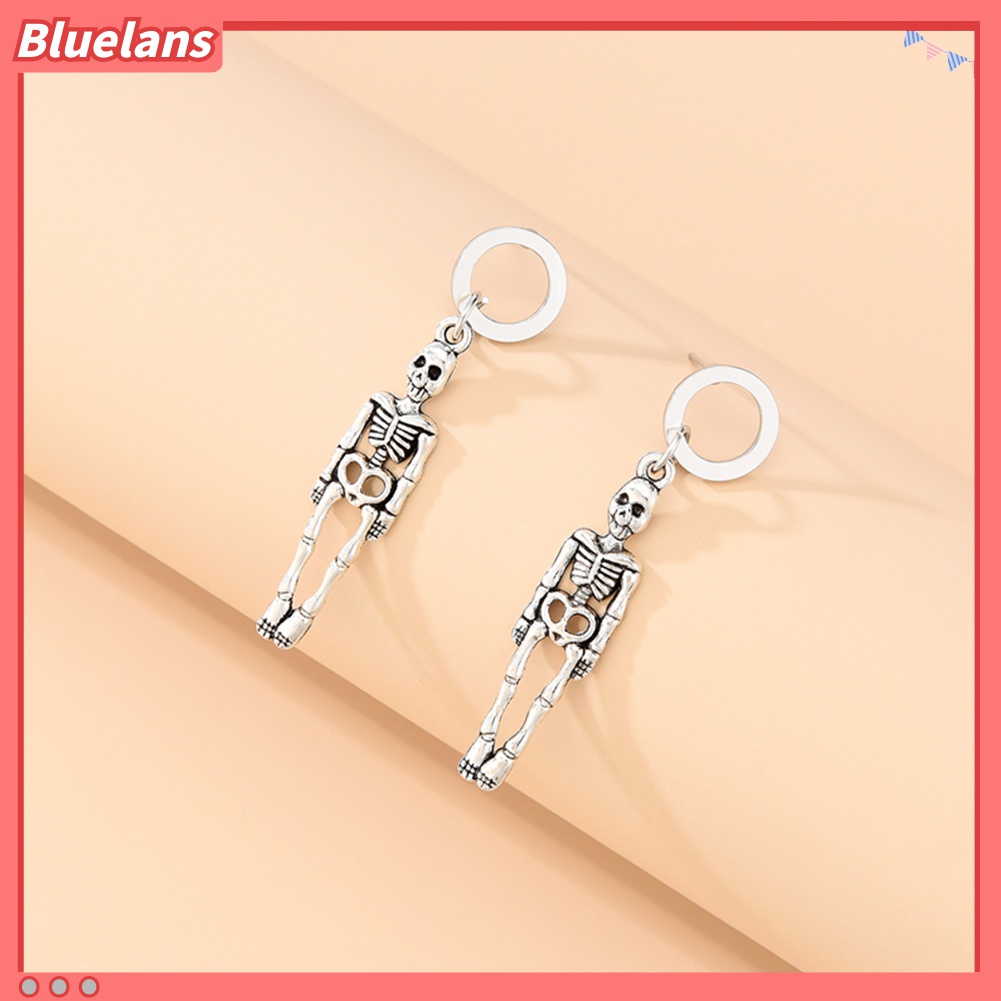 2 Pasang Anting Stud Desain Kerangka Tengkorak Menjuntai Untuk Dekorasi Halloween Wanita