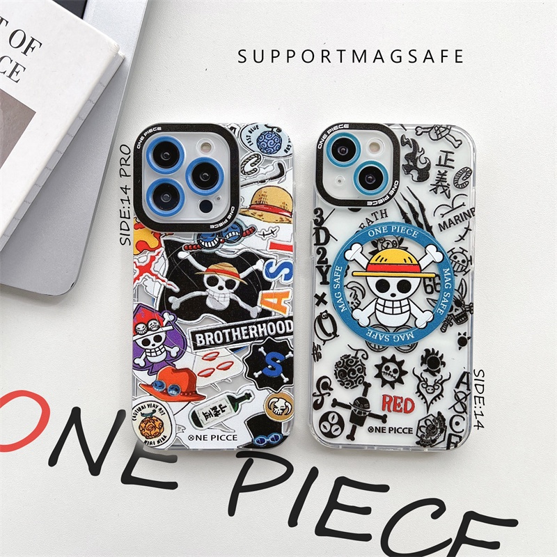 Soft case Magnetik Transparan Motif Kartun One Piece Untuk iphone 14 pro max 14 plus 13 12 11 pro max