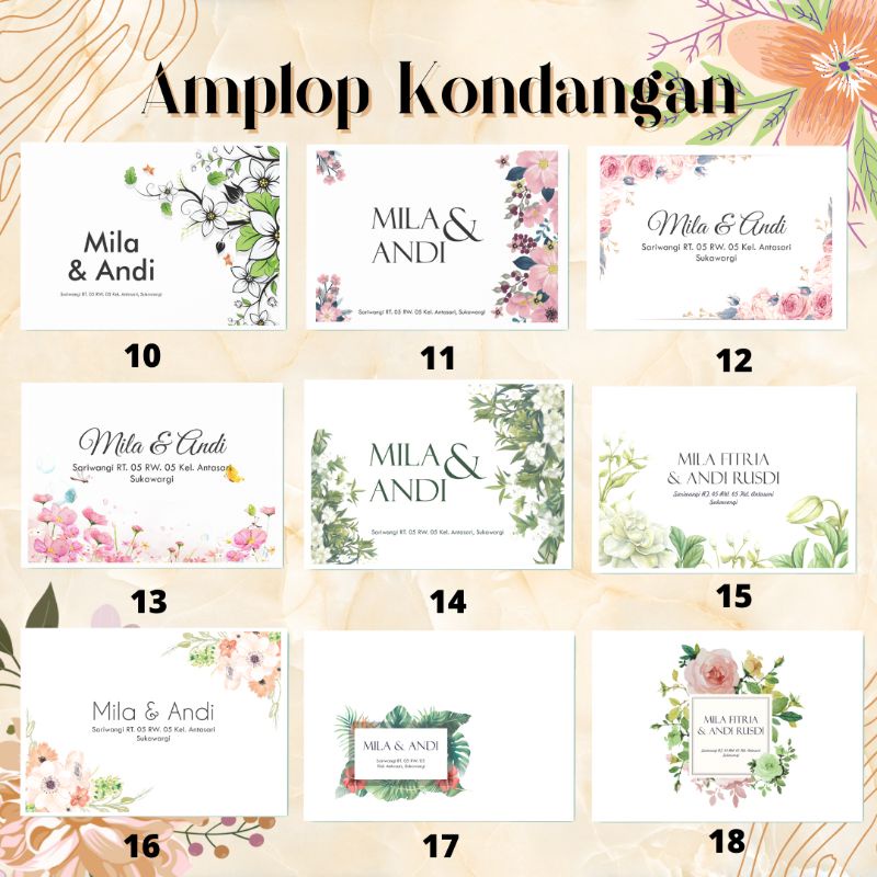 

Amplop kondangan rustic elegan cantik custom 1 pack isi 100 desain bisa campur