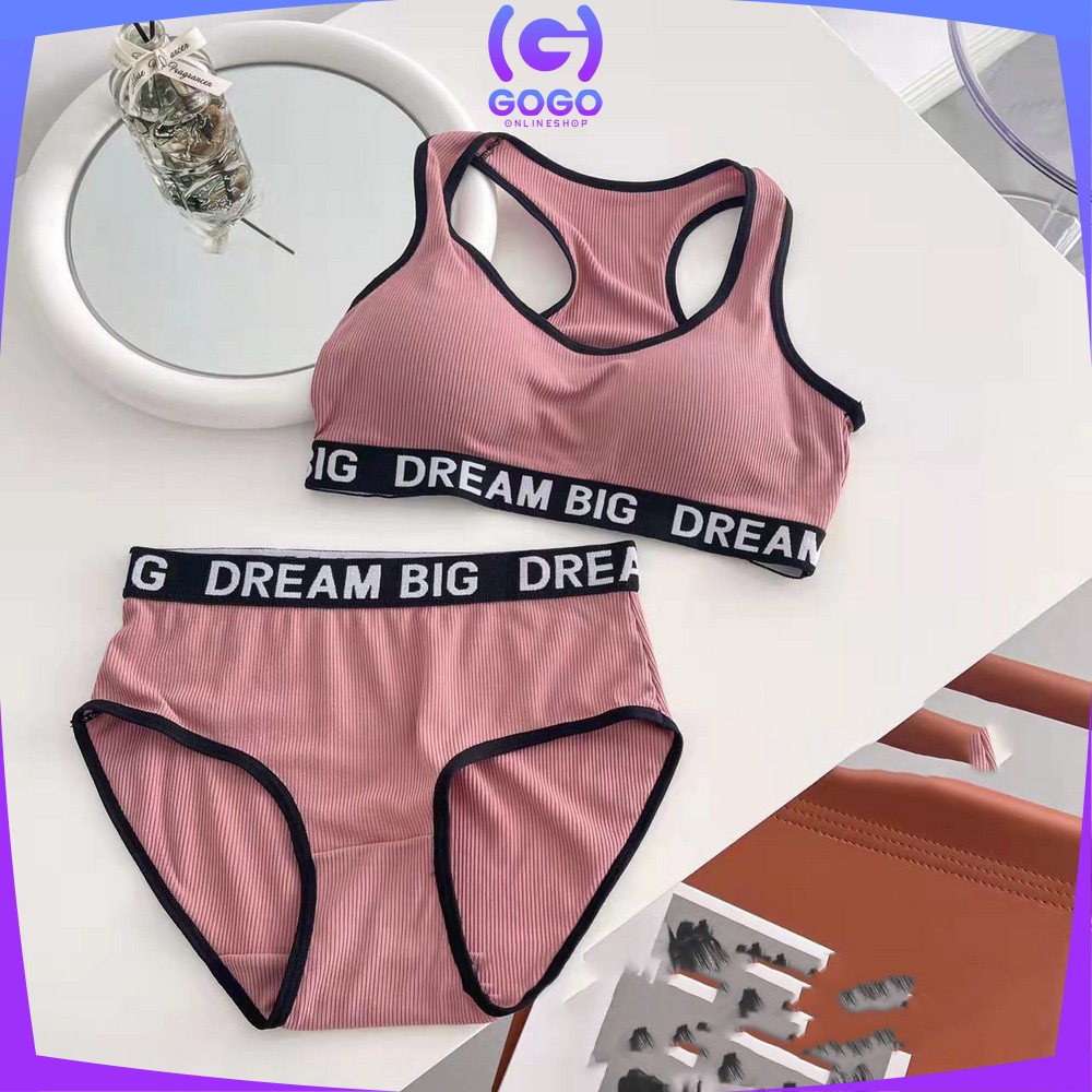 GOGO-P404 Bra Set Celana Dalam Wanita BH Sport Bra Push Up Gym Fitness Senam Zumba Joging Yoga / Pakaian Dalam Tanpa Kawat Pakaian Olahraga  One Set Fashion Korea Elastis Underwear