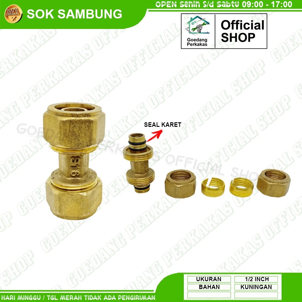 Sok Sambung Air Panas Kuningan 1/2 Inch Knee Kran Shower Air Panas