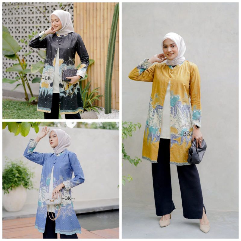 new batik modern seragam kantor kemeja tunik bolero M L Xl XXl Jumbo by batik nabila.id