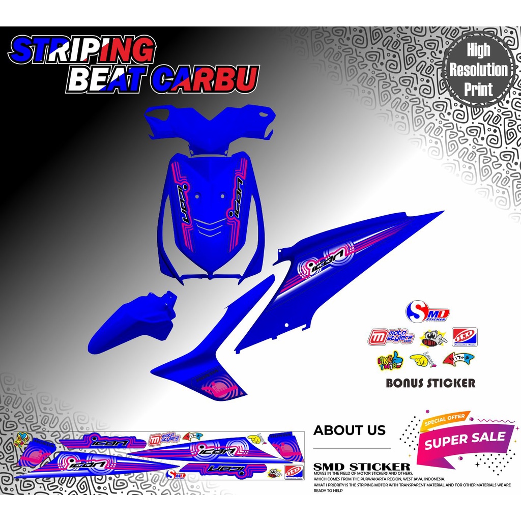 STICKER LIS BODI VARIASI BEAT KARBU STRIPING RACING BEAT KARBU