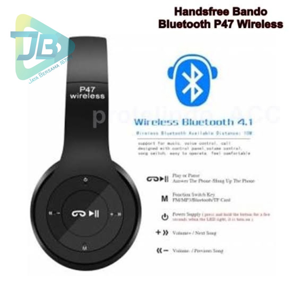 HEADPHONE BLUETOOTH P47 Headset Bando Gaming Lipat Wireless Audio Stereo Super Bass 5.0 EDR Travel JB5976