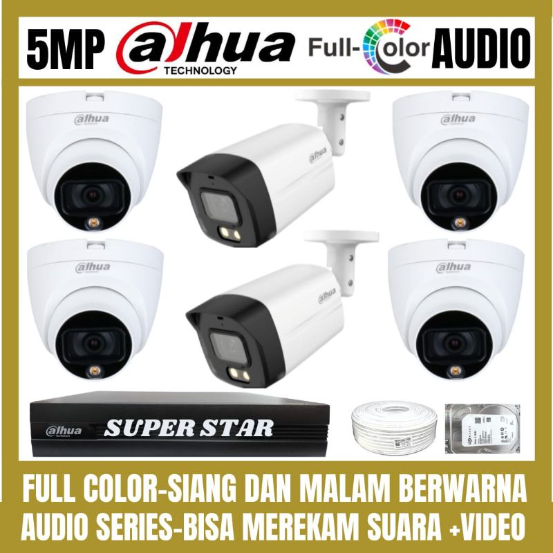 PAKET CCTV DAHUA FULL COLOR 5MP 8 CHANNEL 6 KAMERA AUDIO COLORVU