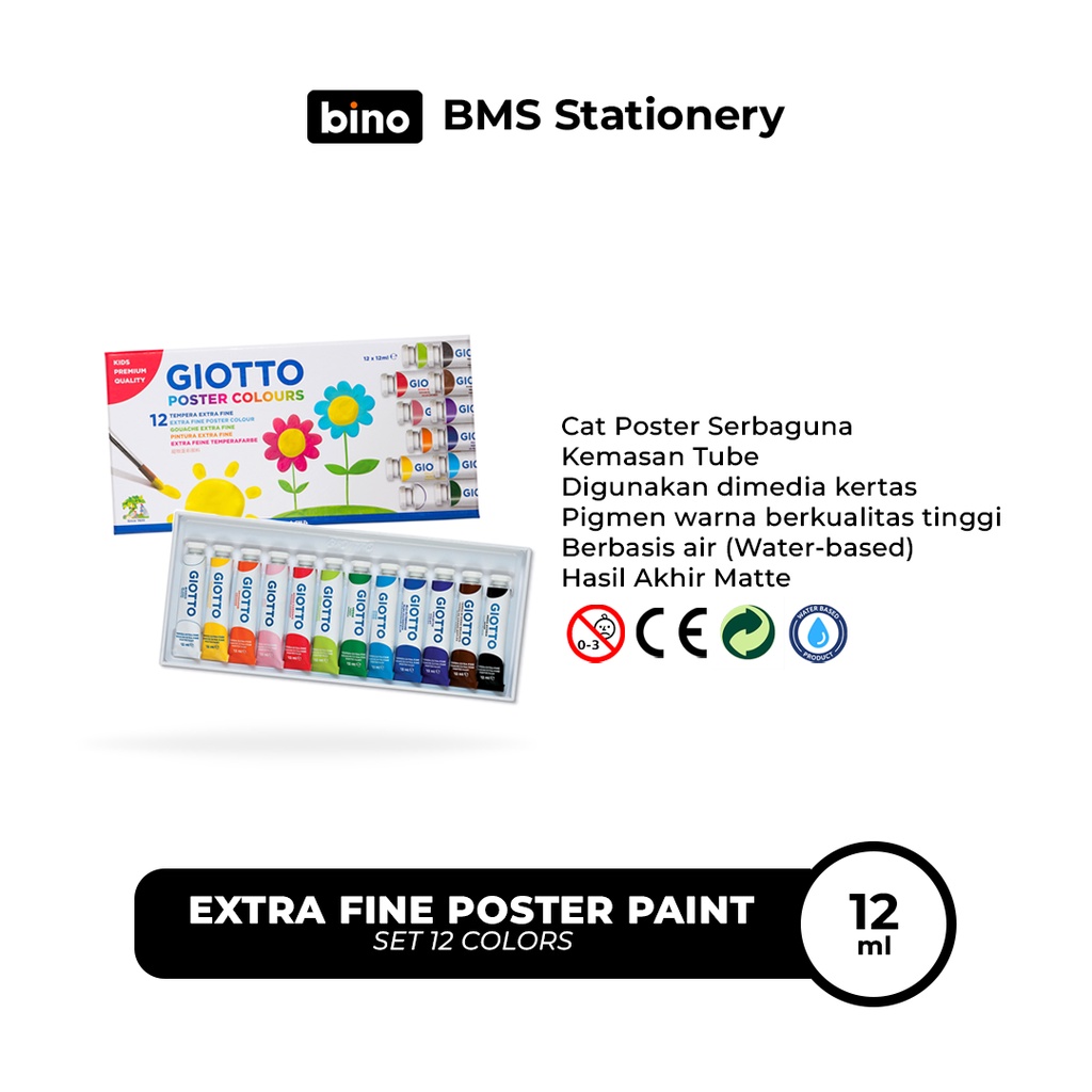 

[BMS Bekasi] Cat Poster / Cat Tempera GIOTTO Extra Fine Poster Paint SET 12 Warna (12 ml) #358000